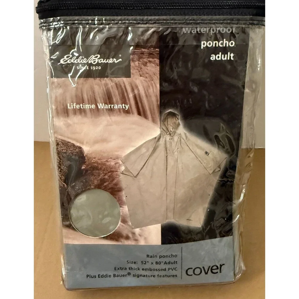 Eddie Bauer Waterproof Hooded Rain Poncho Thick PVC Seamed Gray Outdoor Gear NIP
